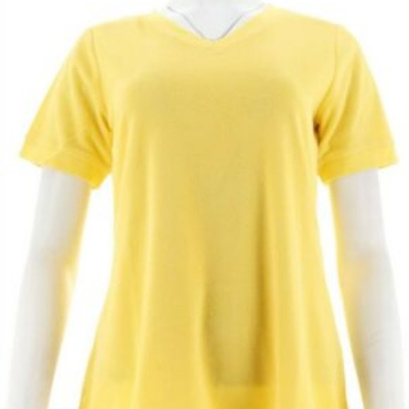 NWT DENIM & CO. SHORT SLV V-NECK TERRY TOP XXS - Picture 2 of 11